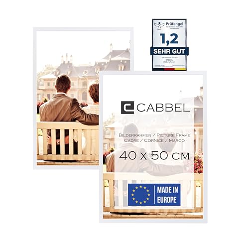 CABBEL Doppelpack (2er Set) Bilderrahmen 40x50 cm, Weiß, stabiles MDF-Holz Rahmen, bruchsicherem Plexi-Glas, zum Aufhängen, ideal für Fotos/Bilder/Collage von CABBEL
