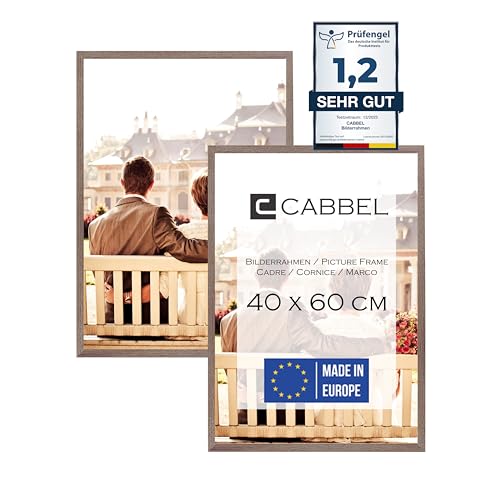 CABBEL Doppelpack (2er Set) Bilderrahmen 40x60 cm, Braun, stabiles MDF-Holz Rahmen, bruchsicherem Plexi-Glas, zum Aufhängen, ideal für Fotos/Bilder/Collage von CABBEL