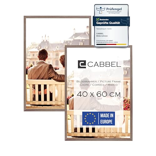 CABBEL Doppelpack (2er Set) Bilderrahmen 40x60 cm, Eiche Dunkel, stabiles MDF-Holz Rahmen, bruchsicherem Plexi-Glas, zum Aufhängen, ideal für Fotos/Bilder/Collage von CABBEL