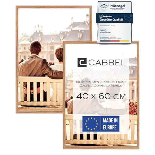 CABBEL Doppelpack (2er Set) Bilderrahmen 40x60 cm, Eiche, stabiles MDF-Holz Rahmen, bruchsicherem Plexi-Glas, zum Aufhängen, ideal für Fotos/Bilder/Collage von CABBEL