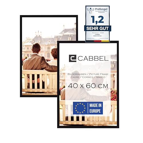 CABBEL Doppelpack (2er Set) Bilderrahmen 40x60 cm, Schwarz, stabiles MDF-Holz Rahmen, bruchsicherem Plexi-Glas, zum Aufhängen, ideal für Fotos/Bilder/Collage von CABBEL