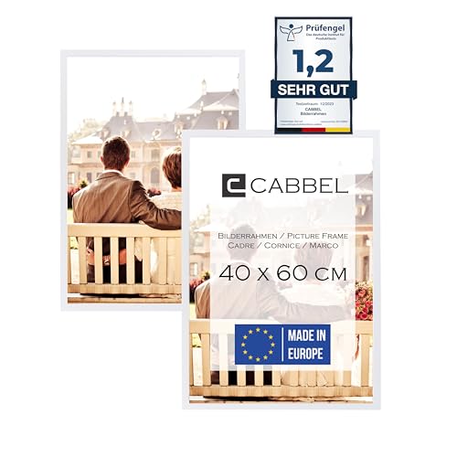 CABBEL Doppelpack (2er Set) Bilderrahmen 40x60 cm, Weiß, stabiles MDF-Holz Rahmen, bruchsicherem Plexi-Glas, zum Aufhängen, ideal für Fotos/Bilder/Collage von CABBEL
