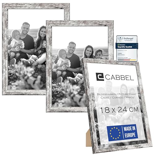 CABBEL Doppelpack (3er Set) 3x Bilderrahmen 18x24 cm, Birke, stabiles MDF-Holz Rahmen, bruchsicherem Plexi-Glas, zum Aufhängen & Aufstellen, ideal für Fotos/Bilder/Collage von CABBEL