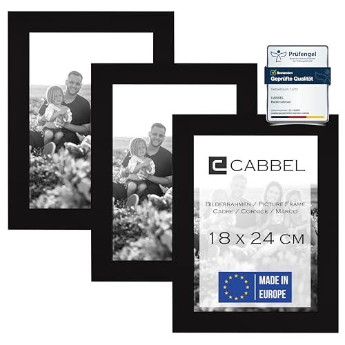 CABBEL Doppelpack (3er Set) 3x Bilderrahmen 18x24 cm, Schwarz, stabiles MDF-Holz Rahmen, bruchsicherem Plexi-Glas, zum Aufhängen & Aufstellen, ideal für Fotos/Bilder/Collage von CABBEL