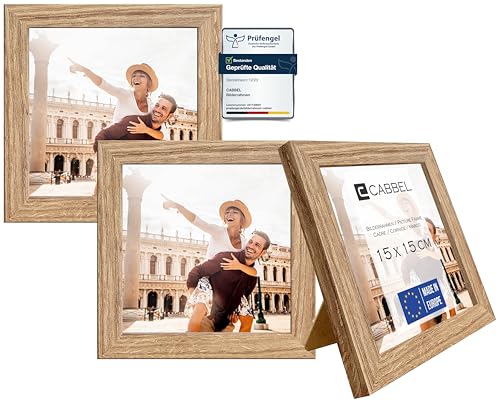 CABBEL Dreierpack (3 Stk.) Bilderrahmen 15x15 cm MDF Holz-Rahmen in Eiche | mit bruchsicherem Plexi-Glas/Modern von CABBEL