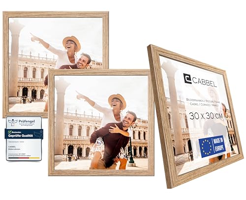 CABBEL Dreierpack (3 Stk.) Bilderrahmen 30x30 cm MDF Holz-Rahmen in Eiche | mit bruchsicherem Plexi-Glas/Modern von CABBEL