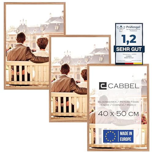 CABBEL Dreierpack (3 Stk.) Bilderrahmen 40x50 cm MDF Holz-Rahmen in Eiche | mit bruchsicherem Plexi-Glas/Modern von CABBEL