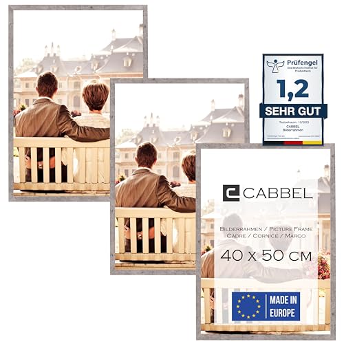 CABBEL Dreierpack (3 Stk.) Bilderrahmen 40x50 cm MDF Holz-Rahmen in Grau/Beton | mit bruchsicherem Plexi-Glas/Modern von CABBEL
