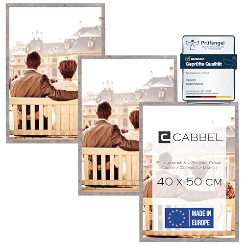 CABBEL Dreierpack (3 Stk.) Bilderrahmen 40x50 cm MDF Holz-Rahmen in Grau/Beton | mit bruchsicherem Plexi-Glas/Modern von CABBEL