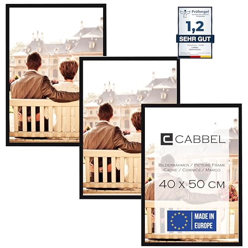 CABBEL Dreierpack (3 Stk.) Bilderrahmen 40x50 cm MDF Holz-Rahmen in Schwarz | mit bruchsicherem Plexi-Glas/Modern von CABBEL