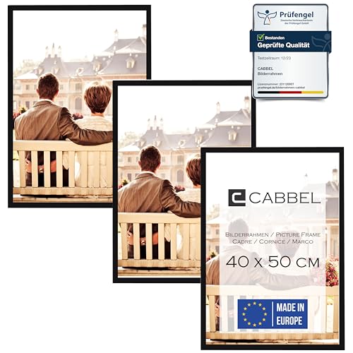 CABBEL Dreierpack (3 Stk.) Bilderrahmen 40x50 cm MDF Holz-Rahmen in Schwarz | mit bruchsicherem Plexi-Glas/Modern von CABBEL