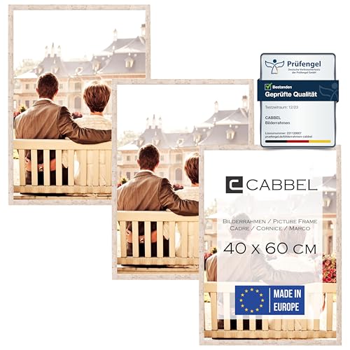 CABBEL Dreierpack (3 Stk.) Bilderrahmen 40x60 cm MDF Holz-Rahmen in Birke | mit bruchsicherem Plexi-Glas/Modern, zum Aufhängen, ideal für Fotos/Bilder/Collage von CABBEL