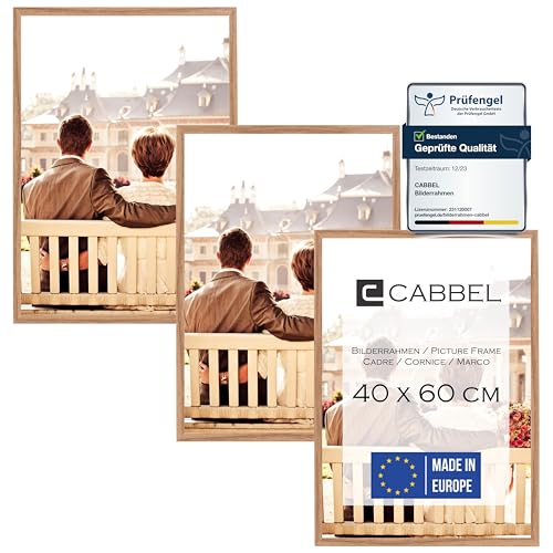 CABBEL Dreierpack (3 Stk.) Bilderrahmen 40x60 cm MDF Holz-Rahmen in Eiche | mit bruchsicherem Plexi-Glas/Modern, zum Aufhängen, ideal für Fotos/Bilder/Collage von CABBEL