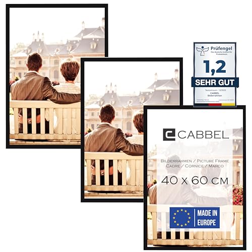 CABBEL Dreierpack (3 Stk.) Bilderrahmen 40x60 cm MDF Holz-Rahmen in Schwarz | mit bruchsicherem Plexi-Glas/Modern, zum Aufhängen, ideal für Fotos/Bilder/Collage von CABBEL