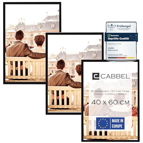 CABBEL Dreierpack (3 Stk.) Bilderrahmen 40x60 cm MDF Holz-Rahmen in Schwarz | mit bruchsicherem Plexi-Glas/Modern, zum Aufhängen, ideal für Fotos/Bilder/Collage von CABBEL