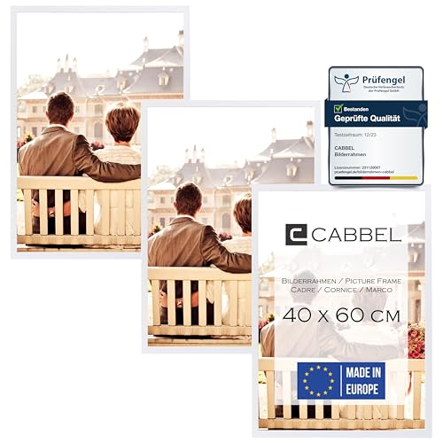CABBEL Dreierpack (3 Stk.) Bilderrahmen 40x60 cm MDF Holz-Rahmen in Weiß | mit bruchsicherem Plexi-Glas/Modern, zum Aufhängen, ideal für Fotos/Bilder/Collage von CABBEL