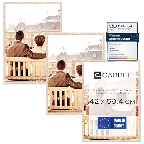 CABBEL Dreierpack (3 Stk.) Bilderrahmen 42x59,4 cm MDF Holz-Rahmen in Birke | mit bruchsicherem Plexi-Glas/Modern, zum Aufhängen, ideal für Fotos/Bilder/Collage von CABBEL