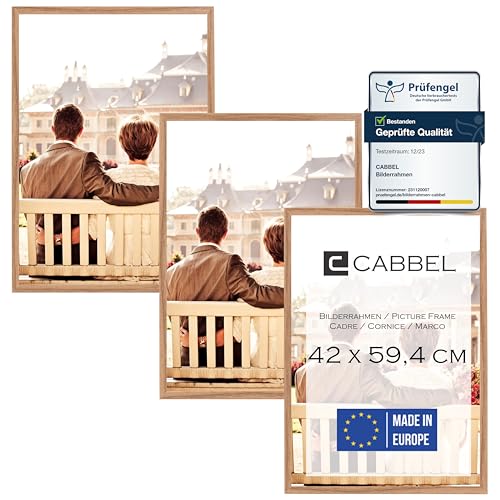 CABBEL Dreierpack (3 Stk.) Bilderrahmen 42x59,4 cm MDF Holz-Rahmen in Eiche | mit bruchsicherem Plexi-Glas/Modern, zum Aufhängen, ideal für Fotos/Bilder/Collage von CABBEL