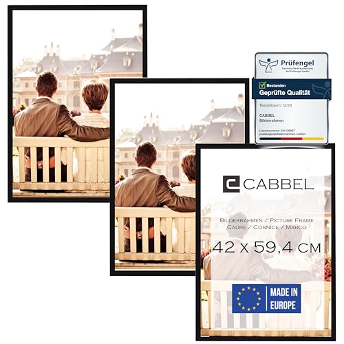 CABBEL Dreierpack (3 Stk.) Bilderrahmen 42x59,4 cm MDF Holz-Rahmen in Schwarz | mit bruchsicherem Plexi-Glas/Modern, zum Aufhängen, ideal für Fotos/Bilder/Collage von CABBEL