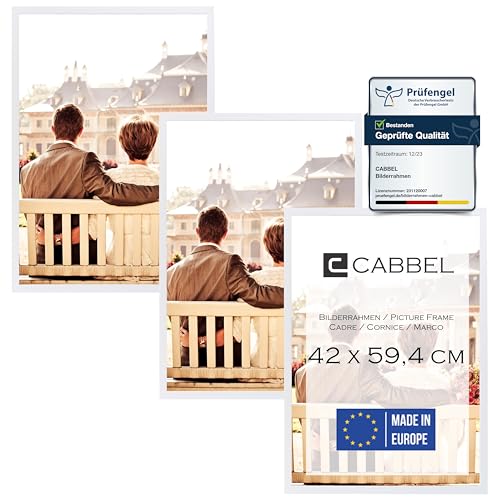 CABBEL Dreierpack (3 Stk.) Bilderrahmen 42x59,4 cm MDF Holz-Rahmen in Weiß | mit bruchsicherem Plexi-Glas/Modern, zum Aufhängen, ideal für Fotos/Bilder/Collage von CABBEL