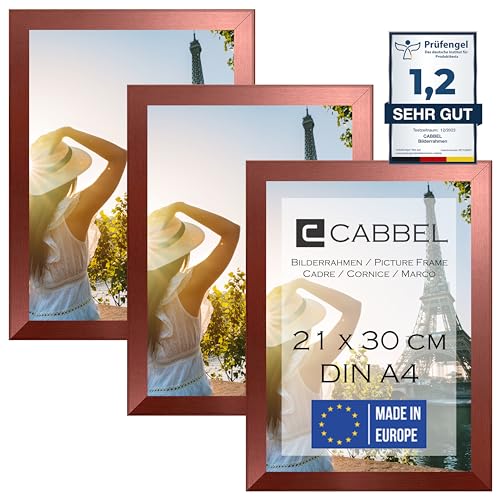 CABBEL Dreierpack (3 Stk.) Bilderrahmen DIN A4 21x30 MDF Holz-Rahmen in Rose Gold | mit bruchsicherem Plexi-Glas/Modern von CABBEL