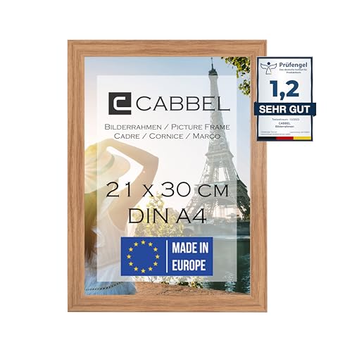 CABBEL Einzelpack (1 STK.) Bilderrahmen DIN A4 21x30 MDF Holz-Rahmen in Eiche | mit bruchsicherem Plexi-Glas/Modern von CABBEL