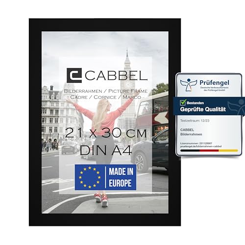 CABBEL Einzelpack (1 STK.) Bilderrahmen DIN A4 21x30 MDF Holz-Rahmen in Schwarz | mit bruchsicherem Plexi-Glas/Modern von CABBEL