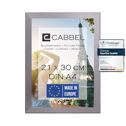 CABBEL Einzelpack (1 STK.) Bilderrahmen DIN A4 21x30 MDF Holz-Rahmen in Silber | zum Aufhängen & Aufstellen | mit bruchsicherem Plexi-Glas/Modern | ideal für Fotos/Bilder/Collage von CABBEL