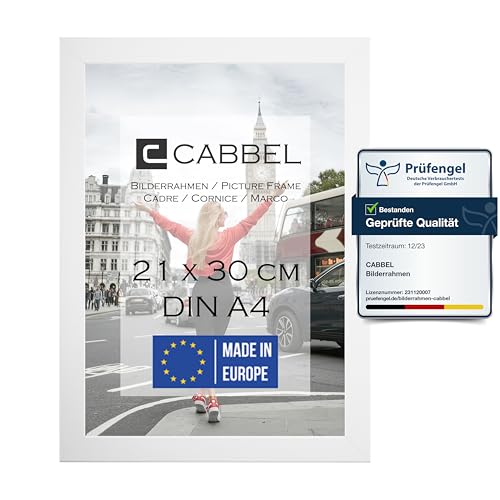 CABBEL Einzelpack (1 STK.) Bilderrahmen DIN A4 21x30 MDF Holz-Rahmen in Weiß | mit bruchsicherem Plexi-Glas/Modern von CABBEL