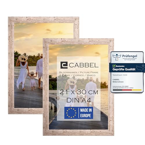 CABBEL Zweierpack (2 STK.) Bilderrahmen DIN A4 21x30 MDF Holz-Rahmen in Birke | mit bruchsicherem Plexi-Glas/Modern von CABBEL