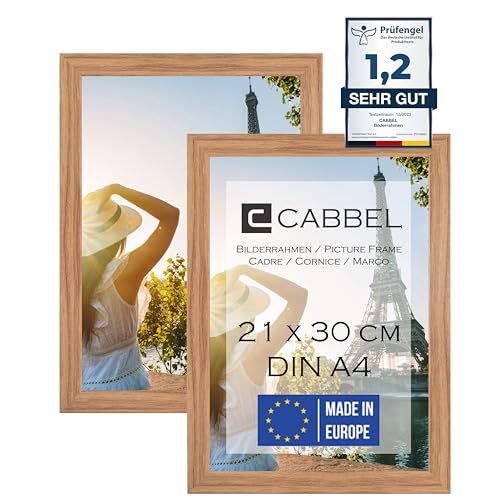 CABBEL Zweierpack (2 Stk.) Bilderrahmen DIN A4 21x30 MDF Holz-Rahmen in Eiche | mit bruchsicherem Plexi-Glas/Modern von CABBEL