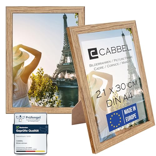 CABBEL Zweierpack (2 Stk.) Bilderrahmen DIN A4 21x30 MDF Holz-Rahmen in Eiche | mit bruchsicherem Plexi-Glas/Modern von CABBEL