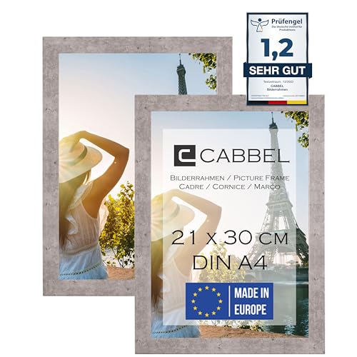 CABBEL Zweierpack (2 Stk.) Bilderrahmen DIN A4 21x30 MDF Holz-Rahmen in Grau/Beton | mit bruchsicherem Plexi-Glas/Modern von CABBEL