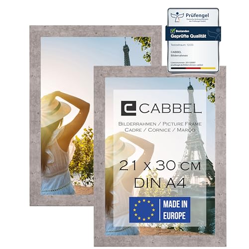 CABBEL Zweierpack (2 Stk.) Bilderrahmen DIN A4 21x30 MDF Holz-Rahmen in Grau/Beton | mit bruchsicherem Plexi-Glas/Modern von CABBEL