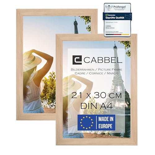 CABBEL Zweierpack (2 Stk.) Bilderrahmen DIN A4 21x30 MDF Holz-Rahmen in Natur | mit bruchsicherem Plexi-Glas/Modern von CABBEL