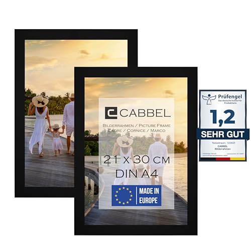 CABBEL Zweierpack (2 Stk.) Bilderrahmen DIN A4 21x30 MDF Holz-Rahmen in Schwarz | mit bruchsicherem Plexi-Glas/Modern von CABBEL