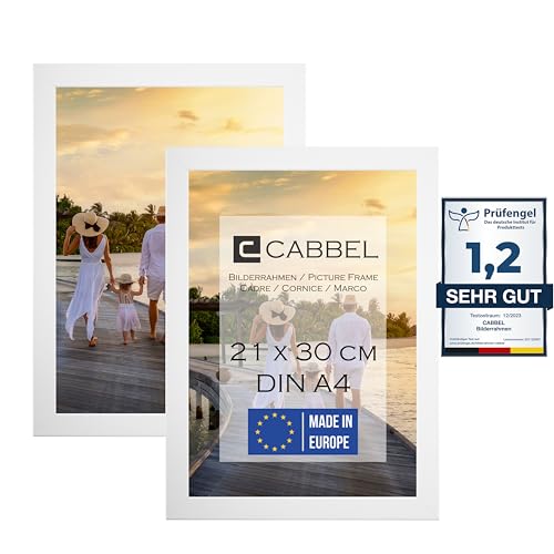 CABBEL Zweierpack (2 Stk.) Bilderrahmen DIN A4 21x30 MDF Holz-Rahmen in Weiß | mit bruchsicherem Plexi-Glas/Modern von CABBEL