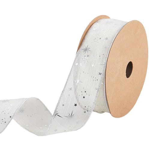 CABODYALS 1 5/8 Zoll 20 Yards Weißer Organza Chiffon Besatz Mit Sternendruck Durchsichtiges Funkelndes Silbernes Sternenhimmel Muster Transparentes Polyesterband Zum Verpacken von Geschenken Partys He CABODYALS 1 5/8 Zoll 20 Yards Weißer Organza Chiffon Besatz Mit Sternendruck Durchsichtiges Funkelndes Silbernes Sternenhimmel Muster Transparentes Polyesterband Zum Verpacken von Geschenken Partys He von CABODYALS