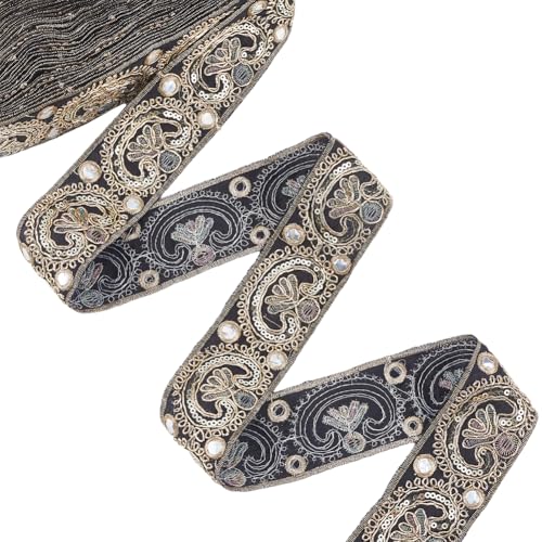 CABODYALS 1 7/8 Zoll 10 Yards Schwarzes Jacquard Stickerei Ethno Band Mit Pailletten Und Perlen Bestickt Mit Blumenmuster Gewebt Glänzend Vintage Polyesterbesatz Zum Nähen Herstellen von Kleidung Fran CABODYALS 1 7/8 Zoll 10 Yards Schwarzes Jacquard Stickerei Ethno Band Mit Pailletten Und Perlen Bestickt Mit Blumenmuster Gewebt Glänzend Vintage Polyesterbesatz Zum Nähen Herstellen von Kleidung Fran von CABODYALS