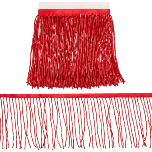CABODYALS 1 Yard 4.09 Zoll Rote Perlenfransenbesatz Glasperlen Quaste Breites Funkelndes Zopfband Dekorative Vintage Polyesterkette Zum Nähen Herstellen von Kleidungszubehör Basteln Hochzeitsdekor von CABODYALS