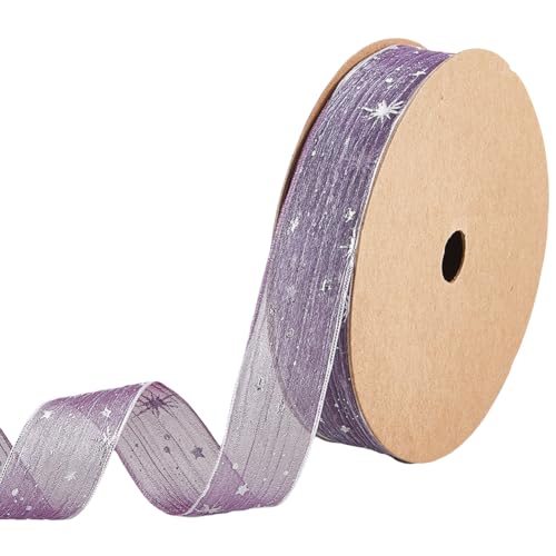 CABODYALS 1 Zoll 20 Yards Hellvioletter Organza Besatz Mit Sternaufdruck Durchsichtiges Funkelndes Sternenhimmel Muster Halloween Transparentes Polyesterband Zum Verpacken von Geschenken Feiertagspart CABODYALS 1 Zoll 20 Yards Hellvioletter Organza Besatz Mit Sternaufdruck Durchsichtiges Funkelndes Sternenhimmel Muster Halloween Transparentes Polyesterband Zum Verpacken von Geschenken Feiertagspart von CABODYALS