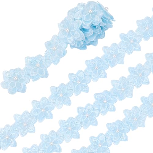 CABODYALS 1.83 m 13/4cm Blaues Spitzenband Mit Blumenmuster Perlen Blumenmuster Bestickte Randbesätze Zum Nähen Herstellen von Kleidung Heimdekoration Handgefertigte Geschenkverpackung Hochzeitsbastel von CABODYALS