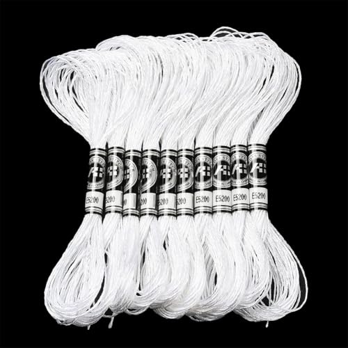 CABODYALS 10 Knäuel 12 Stränge 80M Weißes Polyester Stickgarn Baumwolle Glitzernd Kreuzstichgarn Armbandfaden Schimmerndes Crewel Garnfäden Zum Nähen von Hand Geburtstagskarten Freundschaftsarmbänder von CABODYALS