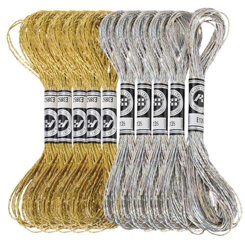CABODYALS 10 Strang Metallic Stickgarn Silber Gold Glitzer Kreuzstich Quastenfaden Polyester Freundschaftsarmbänder Schimmernde Crewel Schnur Großpackung Zum Nähen Mit Der Hand Stricken Basteln Heimwe CABODYALS 10 Strang Metallic Stickgarn Silber Gold Glitzer Kreuzstich Quastenfaden Polyester Freundschaftsarmbänder Schimmernde Crewel Schnur Großpackung Zum Nähen Mit Der Hand Stricken Basteln Heimwe von CABODYALS