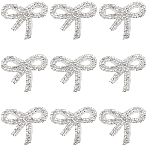 CABODYALS 10 Stück Perlen Schleifen Flicken Strass Schleife Bestickter Aufnäher Glitzernde Weiße Kristallschleife Zum Aufnähen Reparatur Abzeichen Applikationen In Großpackung Zum Nähen Herstellen von von CABODYALS