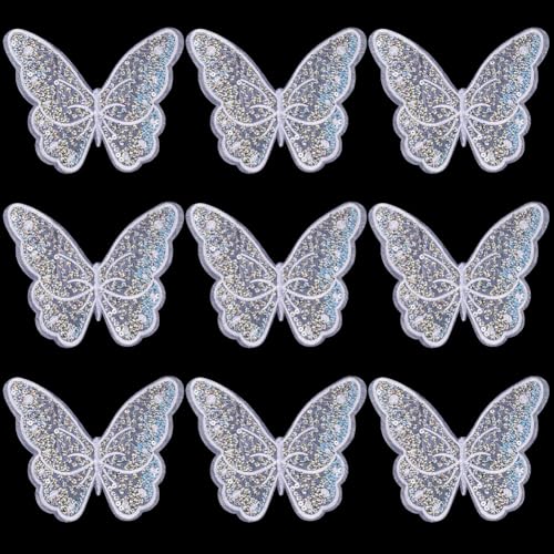 CABODYALS 10 Stück Schmetterlings Patches Pailletten Schmetterlings Applikationen Zum Aufnähen Tier Transparente Spitze Organza Schmetterlinge Stickapplikationen Patch Für Kleidung Stoff Jeans Taschen von CABODYALS