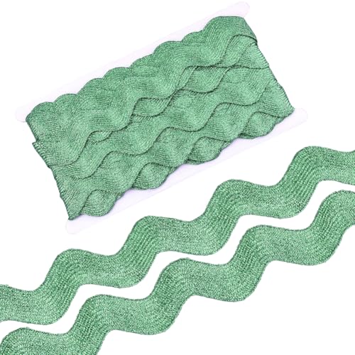 CABODYALS 10 Yards 1.57 Zoll/40mm Grüner Zackenlitzen Wellen Fransenbesatz RIC Rac Band Masse Glitzernd Metallisch Weihnachts Spitzenbesatz Zum Nähen Basteln Geschenkverpackung Hochzeitsdeko von CABODYALS