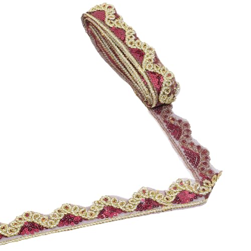 CABODYALS 10 Yards 1.7 Zoll Dunkelrotes Spitzenband Mit Stickerei Und Pailletten Funkelnder Tüllbesatz Mit Goldenem Blumenmuster Glitzernde Runde Pailletten Polyesterbänder Zum Nähen Herstellen von Kl CABODYALS 10 Yards 1.7 Zoll Dunkelrotes Spitzenband Mit Stickerei Und Pailletten Funkelnder Tüllbesatz Mit Goldenem Blumenmuster Glitzernde Runde Pailletten Polyesterbänder Zum Nähen Herstellen von Kl von CABODYALS