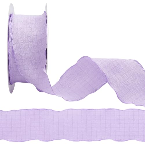 CABODYALS 10 Yards 5/8 Zoll Lila Doppelrüschenbandbesatz Chiffon Mit Rüschenrand Polyesterseide Ripsband Stoffbänder Mit Spule Zum Verpacken von Geschenken Hochzeitseinladungen Blumensträuße Weihnacht von CABODYALS