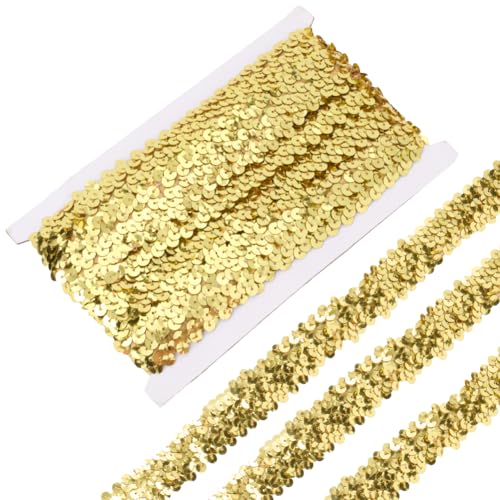CABODYALS 10 m 3 Reihig Elastischer Paillettenbesatz Goldfarben Rund Flach Glitzernde Pailletten Stoffband Bling Pailletten Metallischer Stretchstreifen Spitzenbesatz Zum Nähen Basteln Kleidern Kleidu CABODYALS 10 m 3 Reihig Elastischer Paillettenbesatz Goldfarben Rund Flach Glitzernde Pailletten Stoffband Bling Pailletten Metallischer Stretchstreifen Spitzenbesatz Zum Nähen Basteln Kleidern Kleidu von CABODYALS